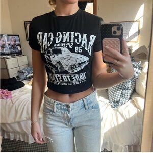 Black Shein Baby Tee w / Car Design Size XS